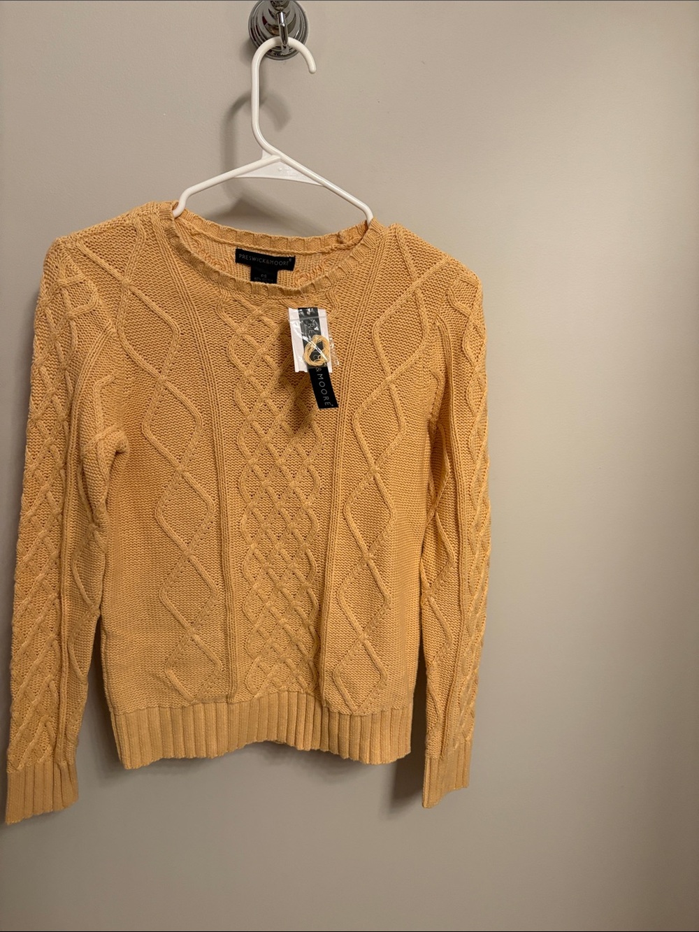 Petite Sophisticate Cable Knit Crew Sweater - Mustard
